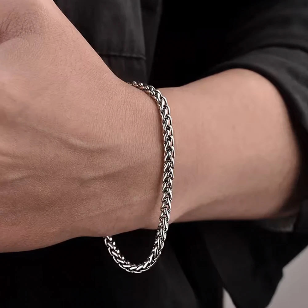 3mm 925 Sterling Silver Wheat Chain Bracelet for Men Handmade Braided Retro Simple Fashion Jewelry Gift US Local Shipping