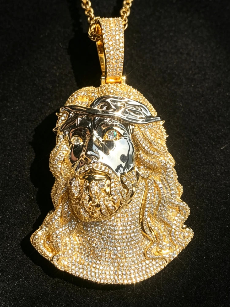 Iced Out Jesus Pendant Praying Hands Cubic Zirconia 18K Gold Plated Cuban Chain Hip Hop Mens Jewelry Shiny Diamond Street Rap Christian Nightclub Religious Bling Chest Statement Necklace Gift Urban Rapper Fine Jewelry Gifts f