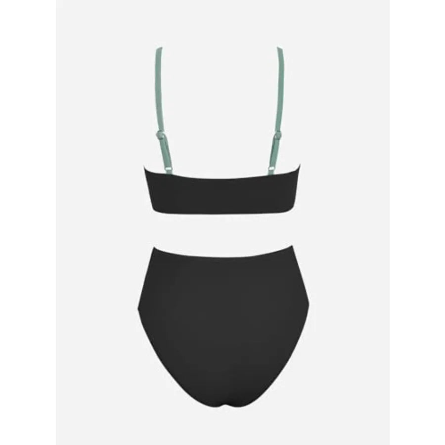 Women's Bikini Sets Two Pcs Swimsuit High Waisted V Neck Twist Front Adjustable Spaghetti Straps Bathing Suit
