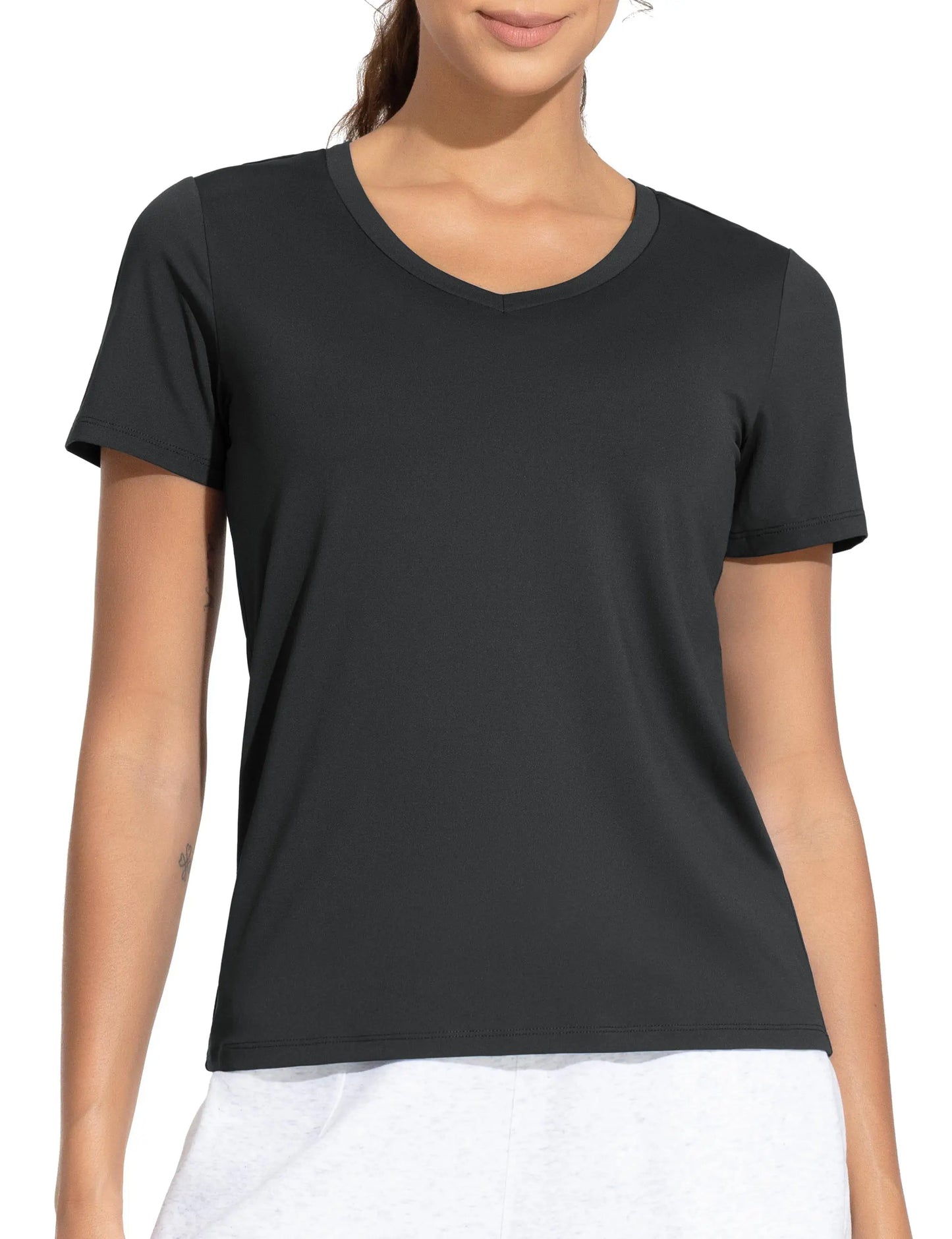THE GYM PEOPLE Women's Breathable Workout Shirts V-Neck Short sleeve Stretchy Basic Athletic Tops | for yoga, running and casual