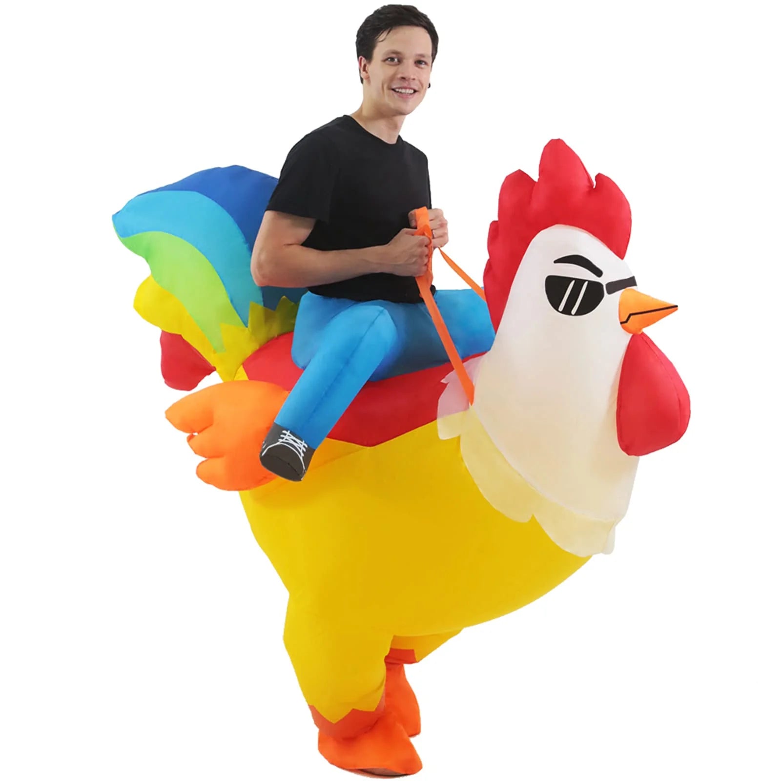 Inflatable Costume Riding Rooster, Blow up Ride on Chicken for Holiday/Festivals/Party