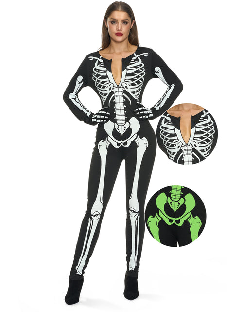 Load image into Gallery viewer, Glow in the Dark Skeleton Costume for Adults Women Halloween Dress up Party Role Playing Cosplay
