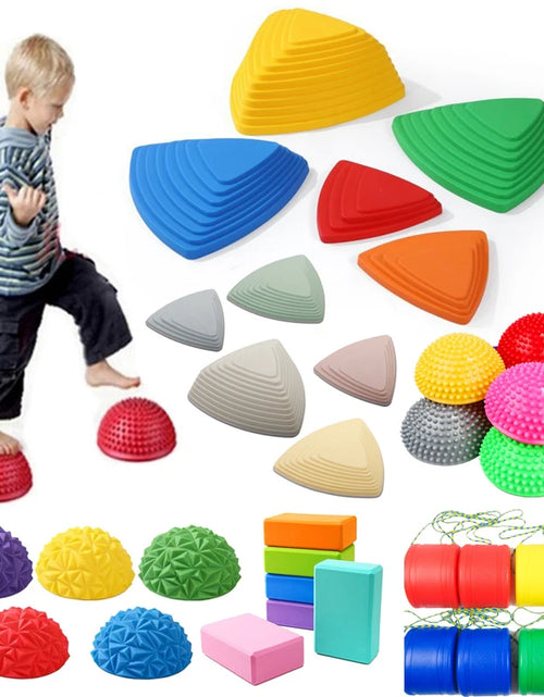 Load image into Gallery viewer, Balance Stepping Stones Set Obstacle Course for Kids Indoor and Outdoor Toy Improves Coordination and Strength Child Safe Rubber
