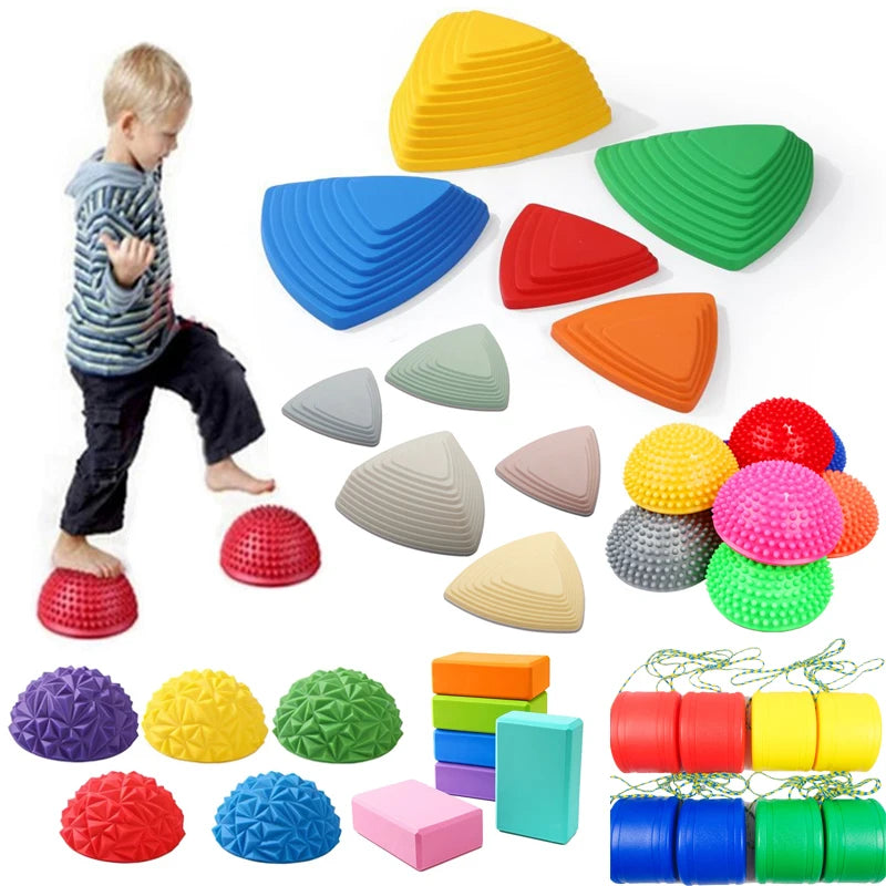 Balance Stepping Stones Set Obstacle Course for Kids Indoor and Outdoor Toy Improves Coordination and Strength Child Safe Rubber