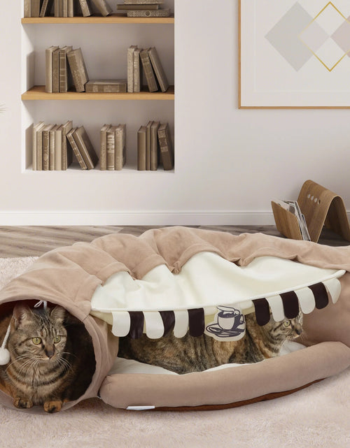 Load image into Gallery viewer, 2-In-1 Cat Tunnel Bed, Cat Tube with Collapsible Washable Mat for Indoor Cats, Coffee
