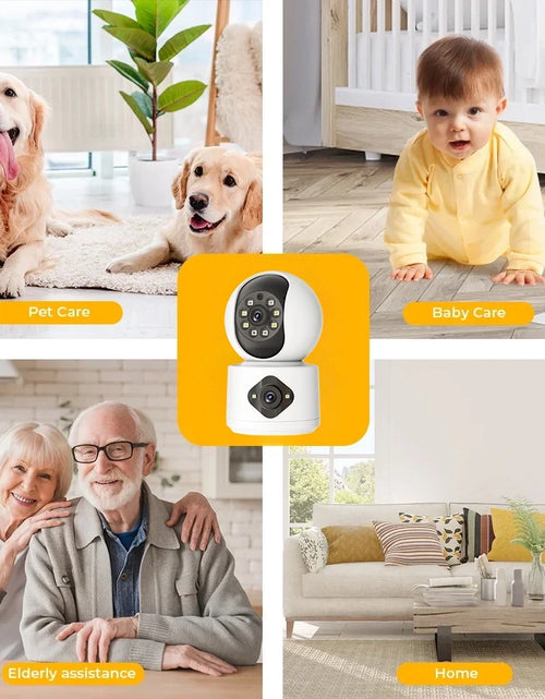 Load image into Gallery viewer, Baby Monitor with 2 Security Cameras, 5G/2.4G Wifi Dual-Screen Display Indoor Baby Camera, 2K HD Full-Color Night Vision with Human Shape Detection Motion Tracking Two-Way Audio for Baby Pet Elderly
