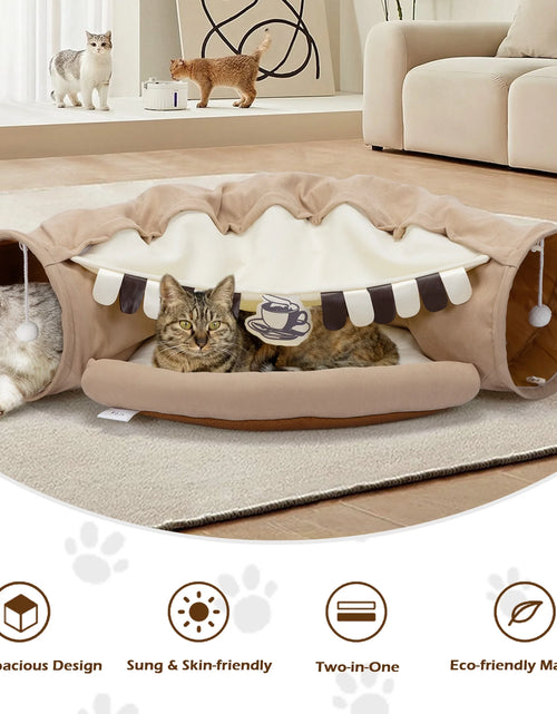 Load image into Gallery viewer, 2-In-1 Cat Tunnel Bed, Cat Tube with Collapsible Washable Mat for Indoor Cats, Coffee
