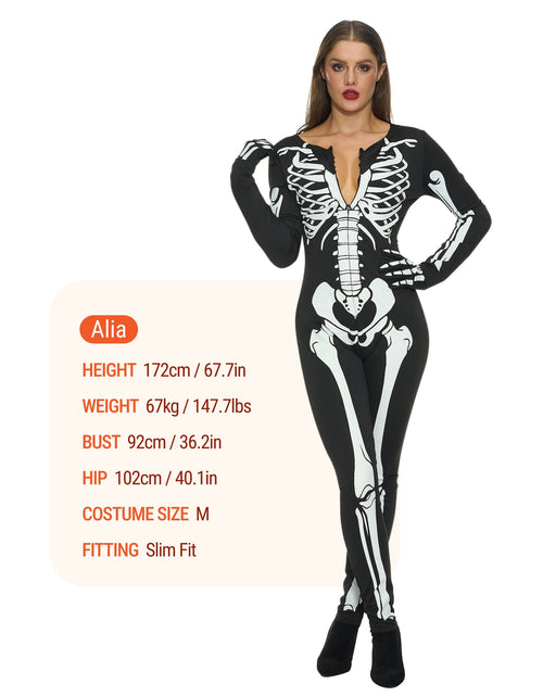 Load image into Gallery viewer, Glow in the Dark Skeleton Costume for Adults Women Halloween Dress up Party Role Playing Cosplay
