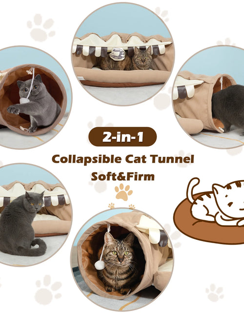 Load image into Gallery viewer, 2-In-1 Cat Tunnel Bed, Cat Tube with Collapsible Washable Mat for Indoor Cats, Coffee
