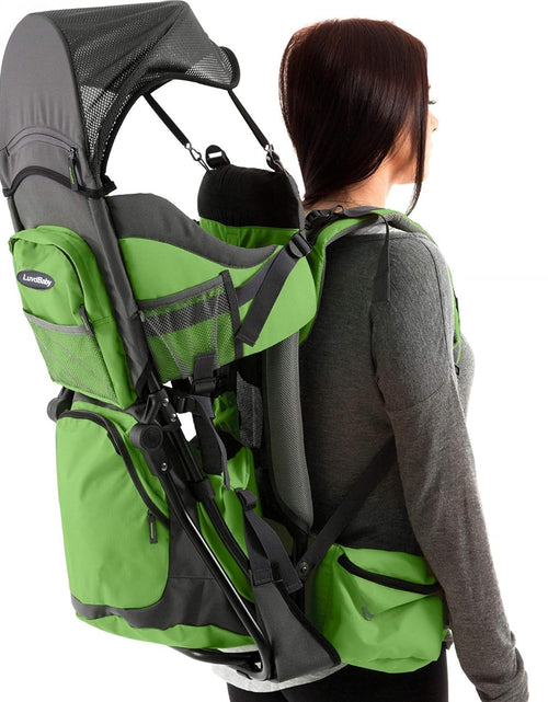 Load image into Gallery viewer, Hiking Baby Carrier Backpack - Comfortable Baby Backpack Carrier - Toddler Hiking Backpack Carrier - Child Carrier Backpack System with Diaper Change Pad, Insulated Pocket + Rain and Sun Hood
