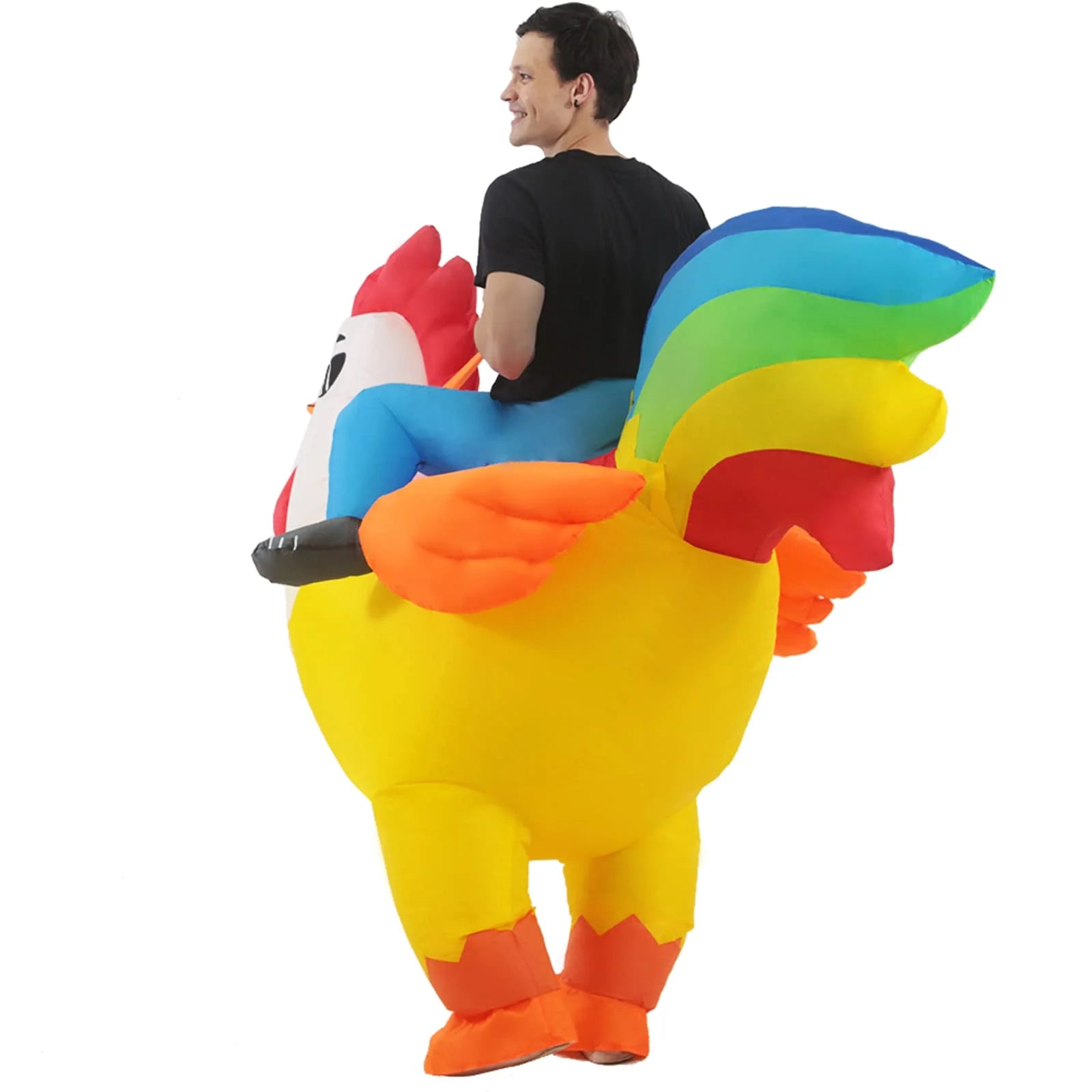 Inflatable Costume Riding Rooster, Blow up Ride on Chicken for Holiday/Festivals/Party