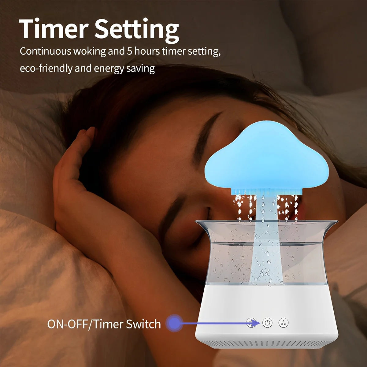 Jetclutch Cloud Rain Humidifier with 7 Colour Lights Timer Portable Raindrop Cloud Humidifier Reusable Aroma Diffuser Humidifier