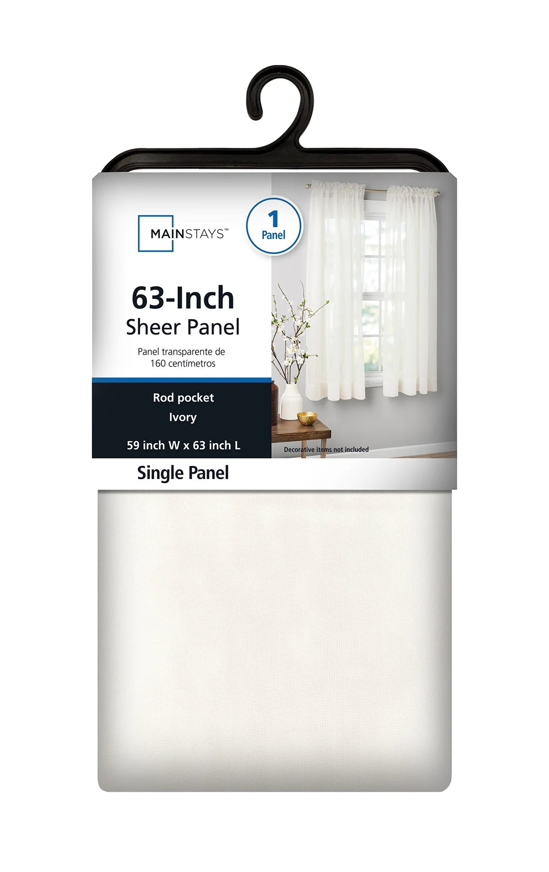 Sheer Voile Single Curtain Panel 59"X63" Ivory