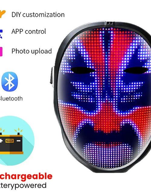 Load image into Gallery viewer, Halloween LED Display Programmable Mask LED Bluetooth RGB Light up Party DIY Photo Editing Animated Text Prank Concert Mask
