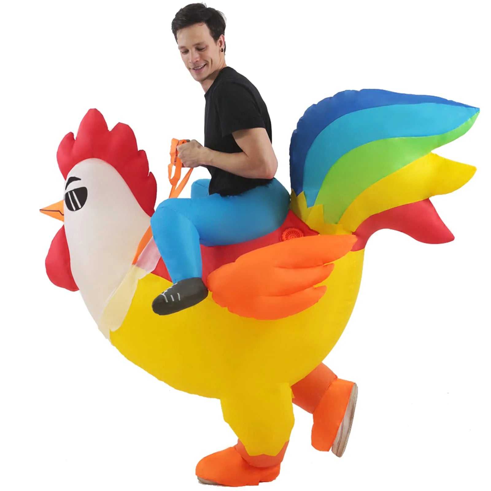 Inflatable Costume Riding Rooster, Blow up Ride on Chicken for Holiday/Festivals/Party