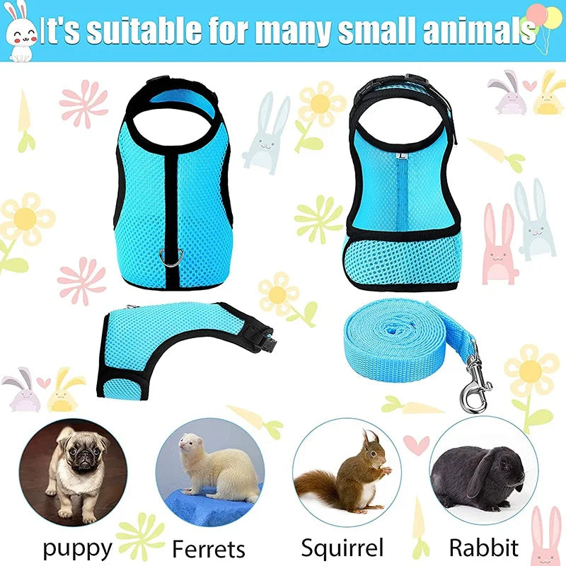 Pet Mesh Harness With Leash Small Animal Harness Vest Lead for Hamster Rabbit Guinea Pig Small Animal Accessories Pet Lead Set