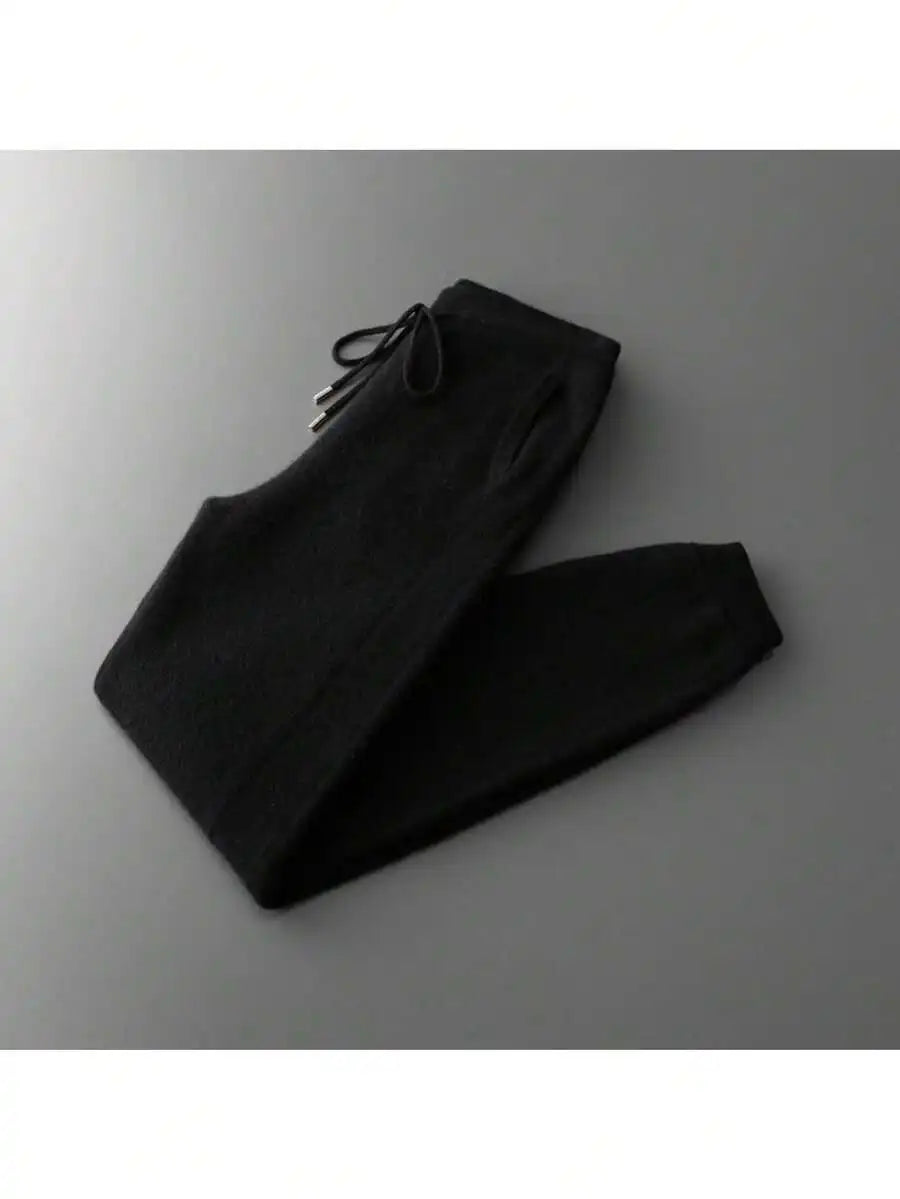 Mens Thermal Jogger Pants Elastic Waist Tapered Cuff Winter Casual Sweatpants For Outdoor Black Gray Navy 3 Colors