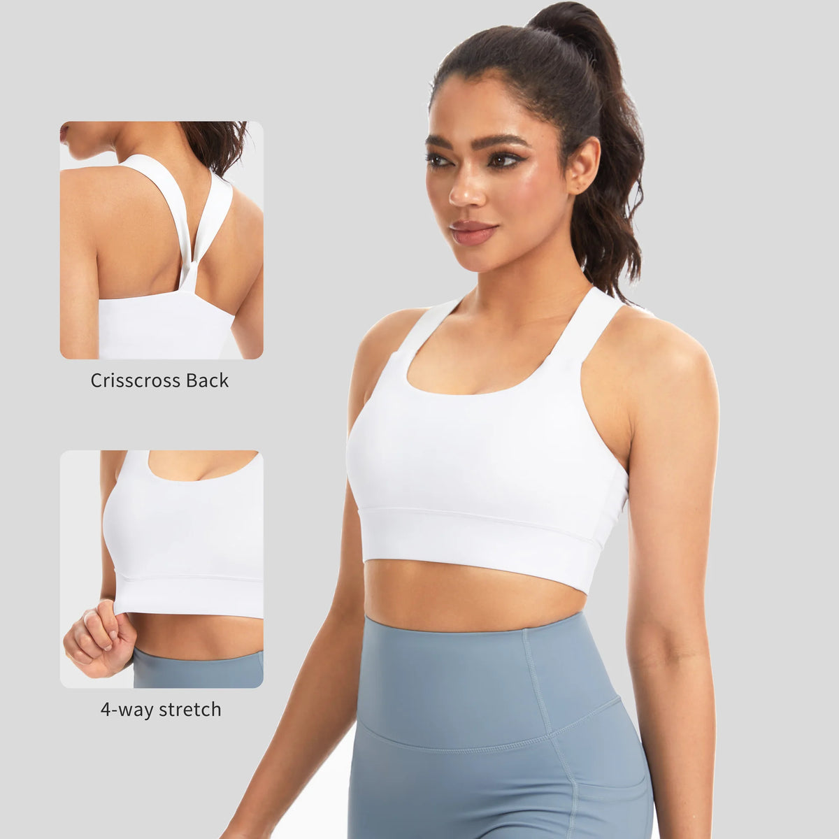THE GYM PEOPLE Women’s V Cross Back Sports Bras Padded Stretchy Square Neck Running Workout Yoga Crop Tops