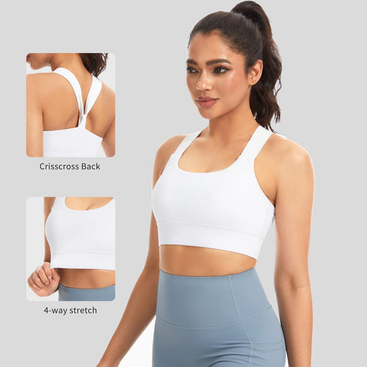 THE GYM PEOPLE Women’s V Cross Back Sports Bras Padded Stretchy Square Neck Running Workout Yoga Crop Tops
