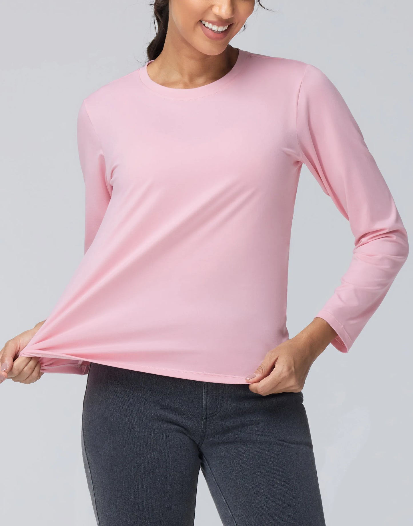 THE GYM PEOPLE Women's Long Sleeve Soft Workout Shirts Basic Crewneck UPF 50+ Sun Lightweight Fall Athletic Running Tops
