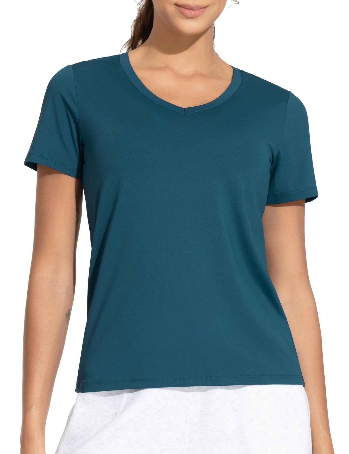 THE GYM PEOPLE Women's Breathable Workout Shirts V-Neck Short sleeve Stretchy Basic Athletic Tops | for yoga, running and casual