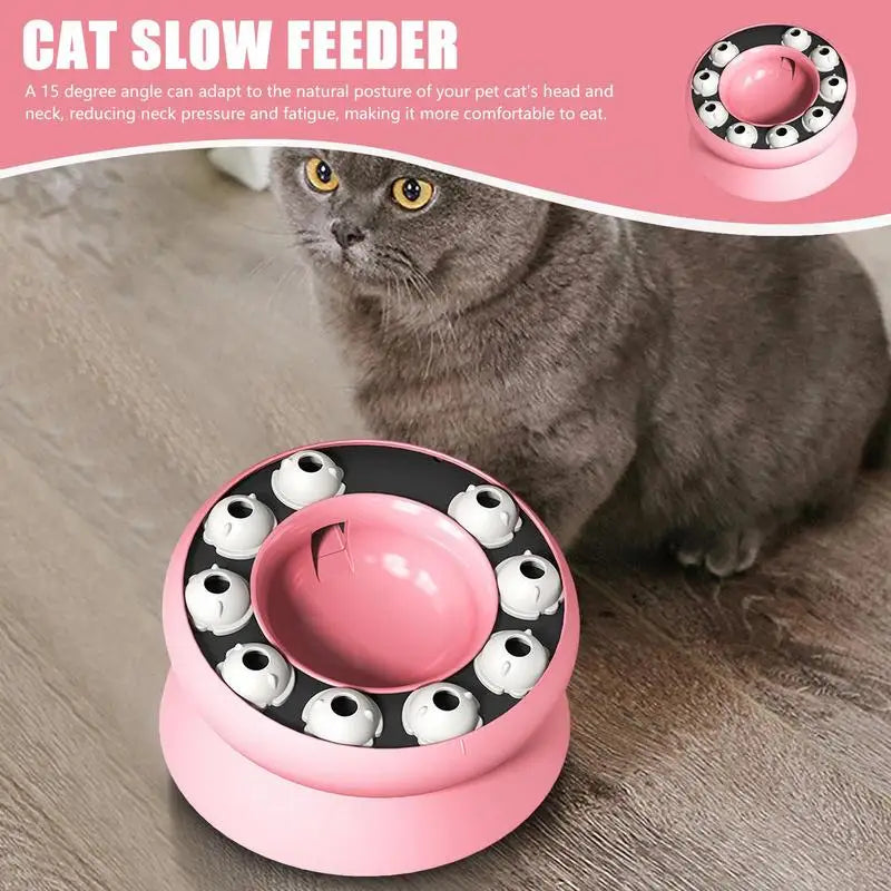 Slow Feeder Cat Bowl Elevated And Titled Cat Puzzle Feeder Bowl Healthy Eating Diet Pet Bowl Interactive Toy For Cats Food