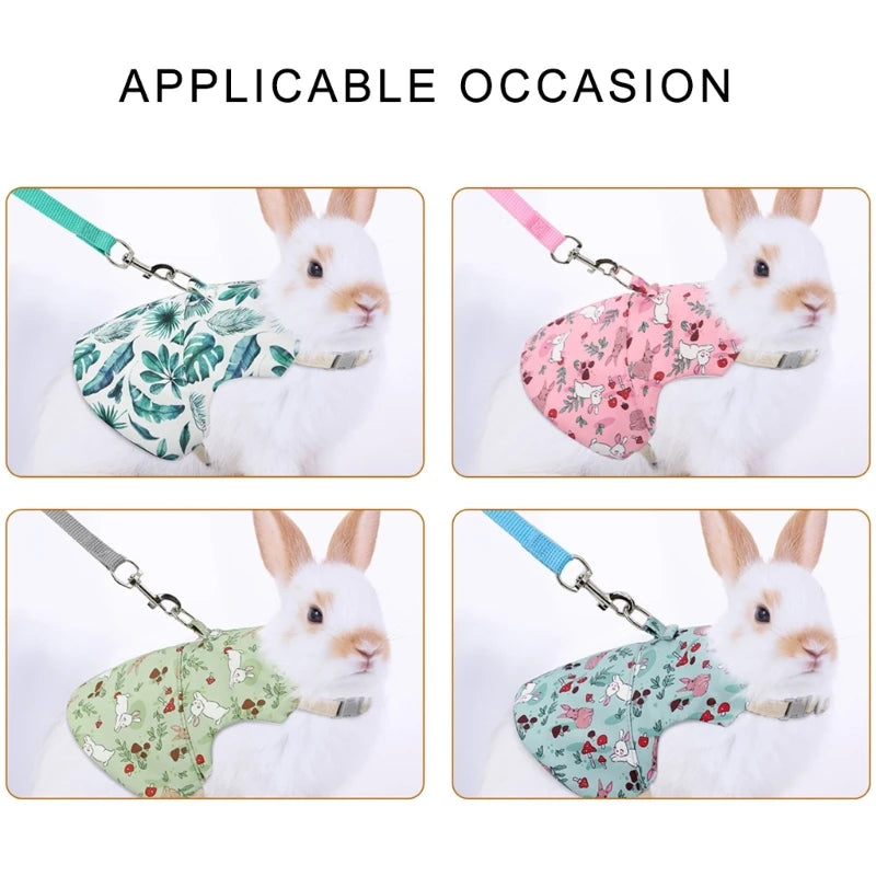 Rabbits Harness with Leash for Small Pet Traction Vest Leash Set for Guinea Pigs Pet Outdoor Adjustable Walking Harness