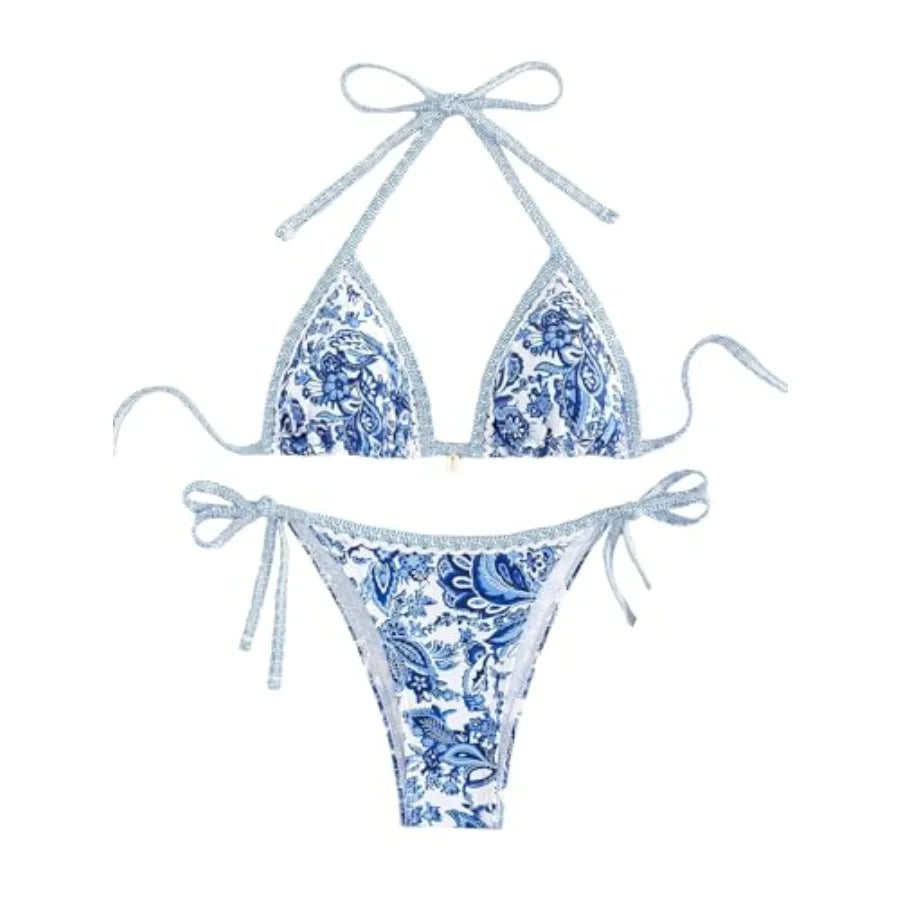 Women's Floral Printed Bathing Suit Halter Paisley Summer Swimsuit Bikinis Set