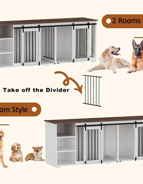 Load image into Gallery viewer, Large Dog Crate Furniture, 86.6&quot; Wooden Dogs Kennel with Shelves, Divider &amp; Slidding Door, Heavy Duty Furniture Style Dog House
