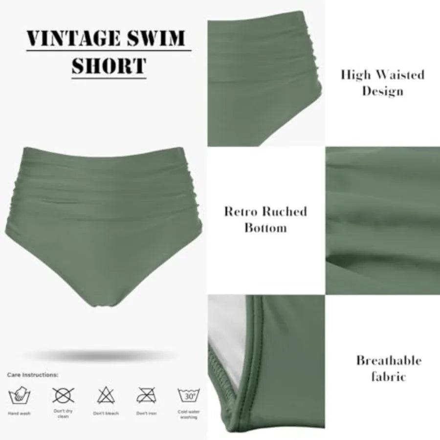 Women's High Waisted Bikini Sets Push Up Twist Front Spaghetti Straps Ruched Two Pcs Swimsuit Bathing Suit