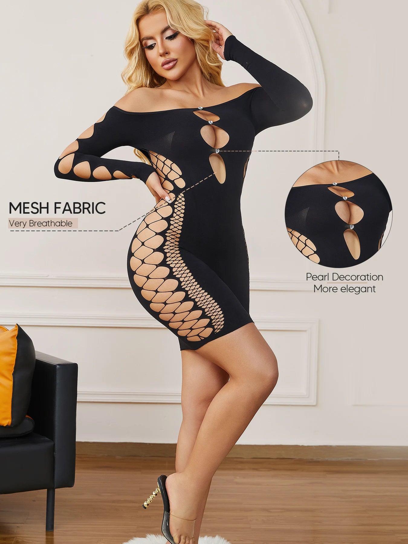 Womens Lingerie Sexy Fishnet Bodycon Dress Stripper Outfit Hollow Out Beach Cover Up Mesh Chemise Babydoll