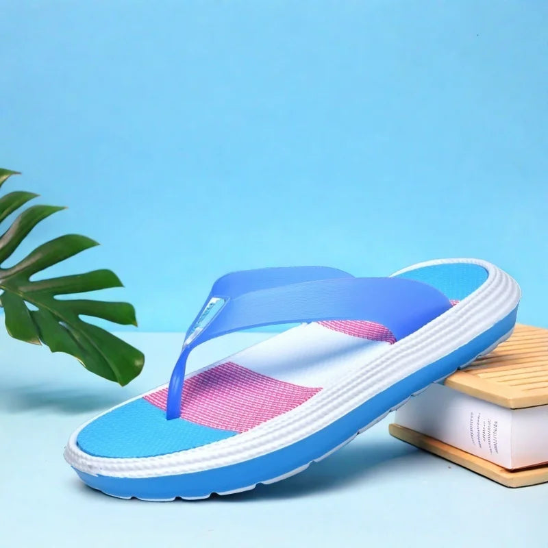 Women's Rainbow Color Block Sandals Casual Indoor Outdoor Slip-On Beach Flip Flops Lightweight Daily Home Shoes