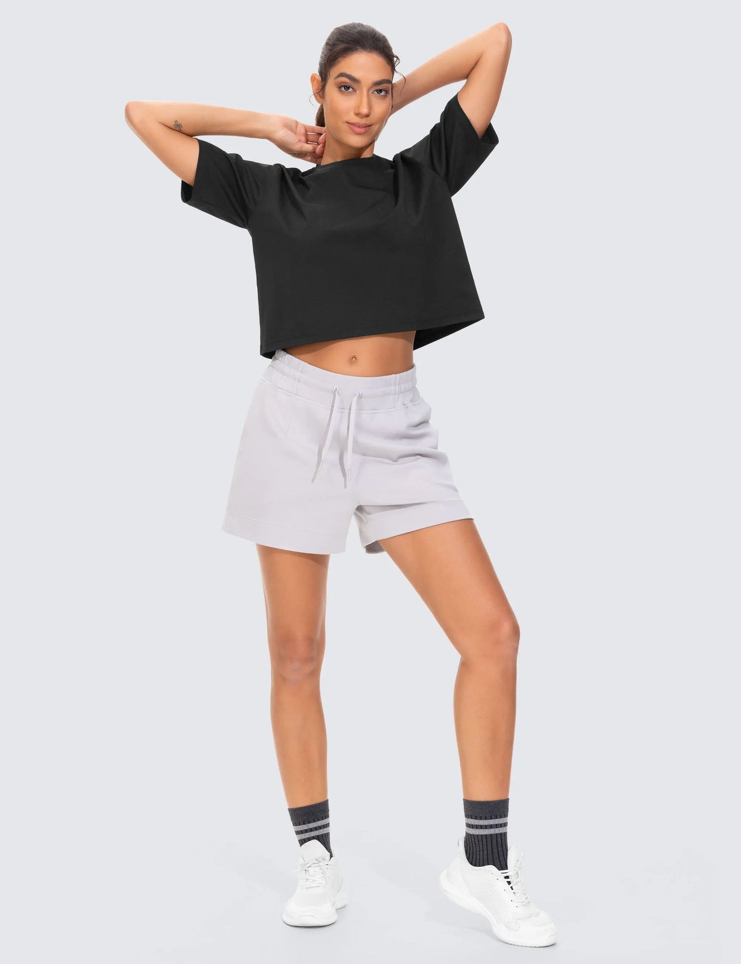 THE GYM PEOPLE Workout Crop Tops for Women Short Sleeve Shirts Loose Fit Yoga Athletic Basic Cropped T-Shirts