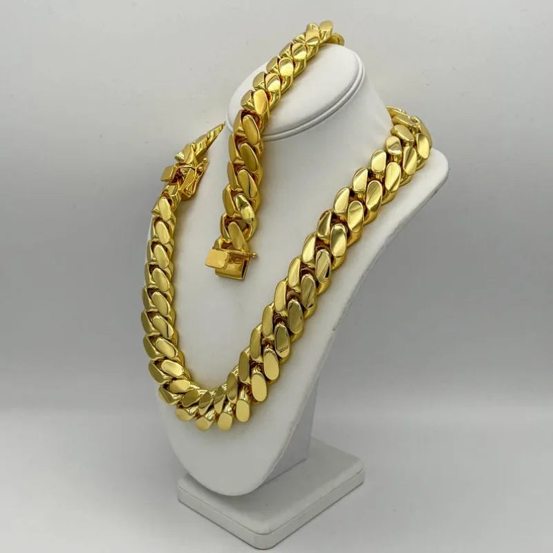 Men's Hip Hop Jewelry Street Rap Style High Quality Shining Cuba Link Necklace Chain 14K Gold Plated 22mm Handmade Jewelry Gift Father's Day Anniversary Birthday for Man Husband, Halloween, Christmas, Birthday Gift