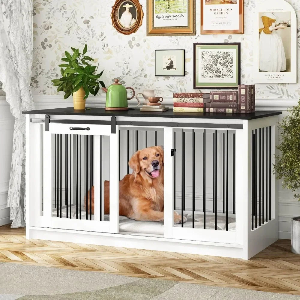 Dog Crate Furniture, 55" Indoor Heavy Duty Dogs Kennel House with Sliding Doors, Dog Crate Table Side End Table TV Stand