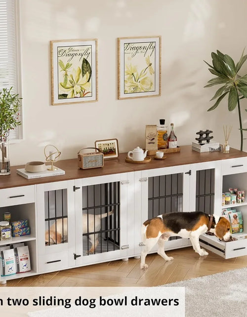 Load image into Gallery viewer, Dog Crate, Large Wooden Dog House with Drawers and Heavy Duty Kennel Indoor with Room Divider and TV Stand Cabinet, Dog Crate
