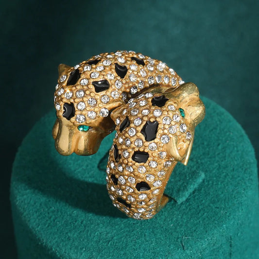 Vintage Leopard Rings 18k Real Gold Color Rhinestones Luxury Quality Jewelry For Woman Antique Mothers Day Gift Accessories New