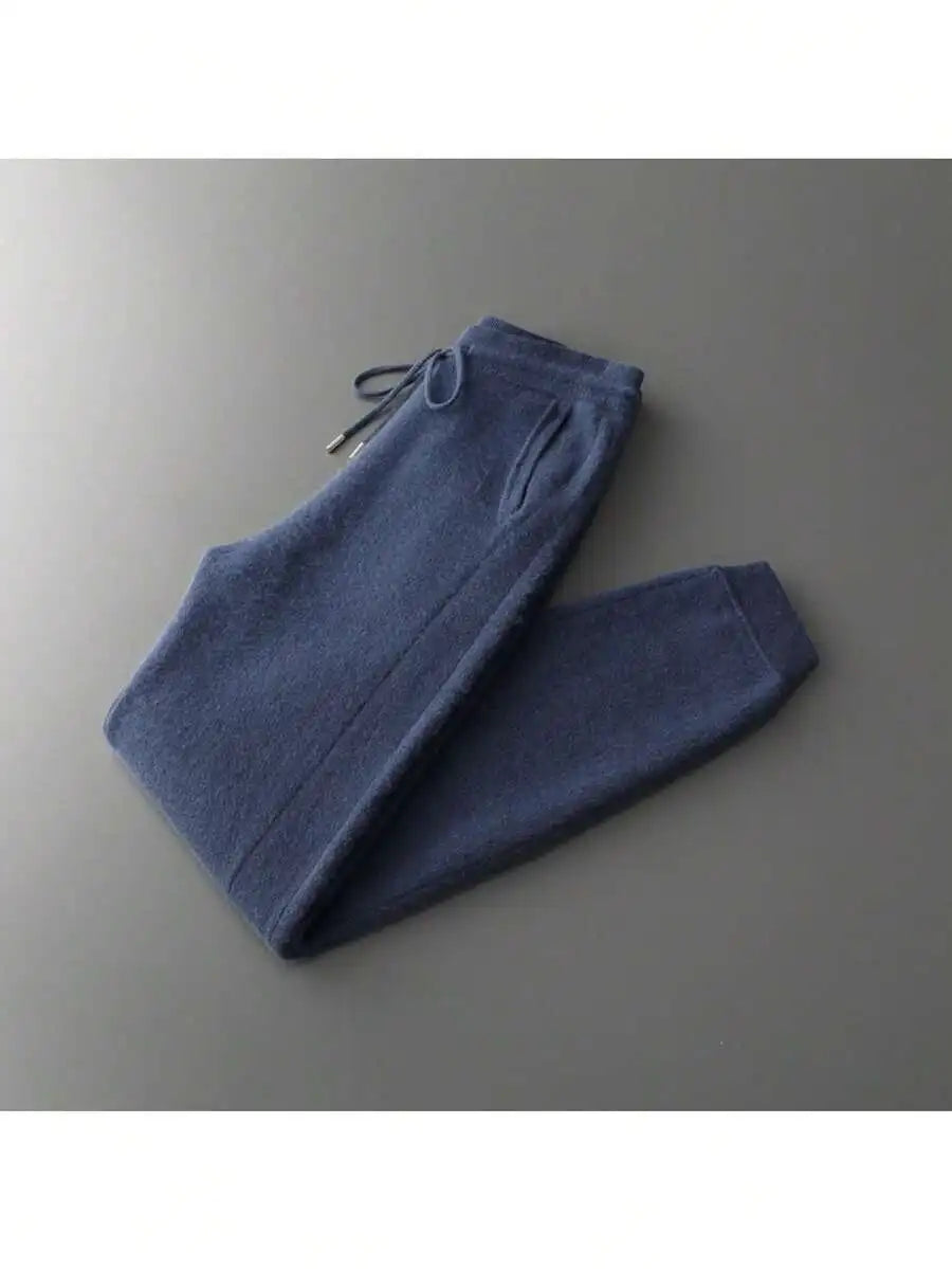 Mens Thermal Jogger Pants Elastic Waist Tapered Cuff Winter Casual Sweatpants For Outdoor Black Gray Navy 3 Colors