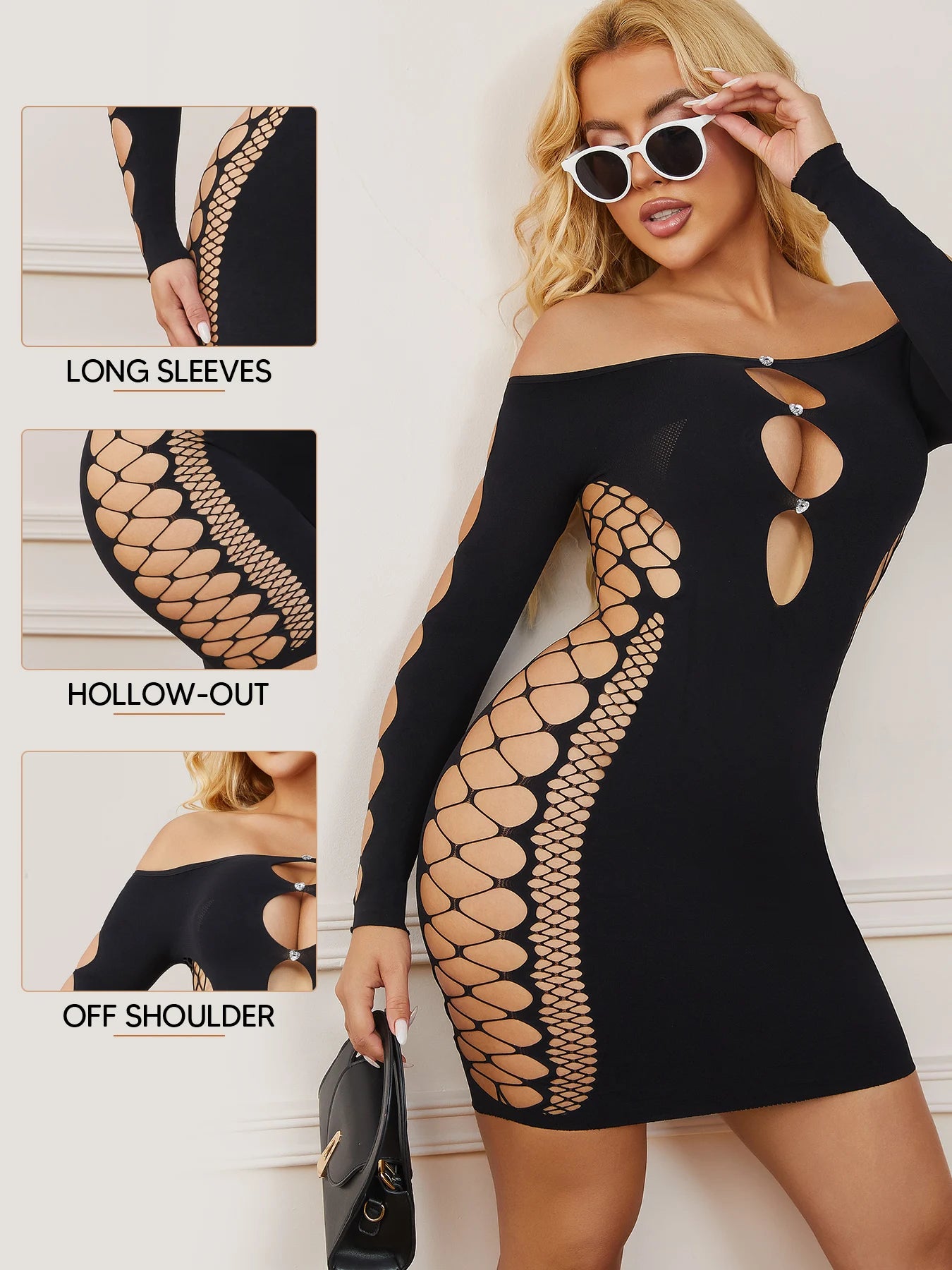 Womens Lingerie Sexy Fishnet Bodycon Dress Stripper Outfit Hollow Out Beach Cover Up Mesh Chemise Babydoll