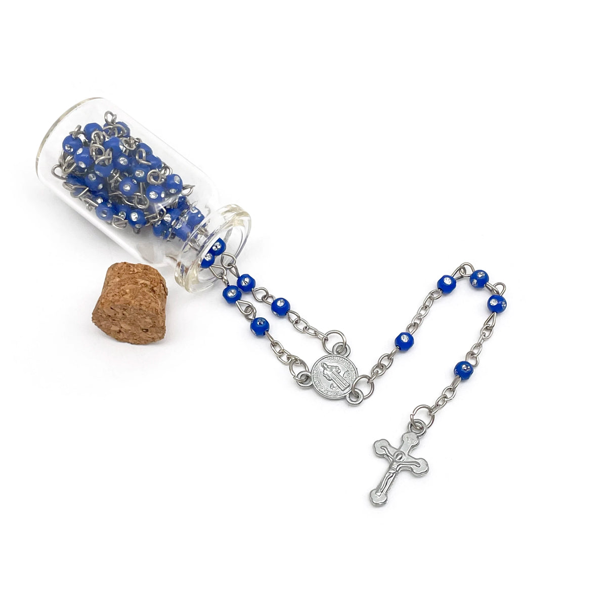 12 Pcs Rosary in Glass Bottle Beaded Necklace Charm with diamonds for Baptism Holy Communion Recuerdos DE Bautizo