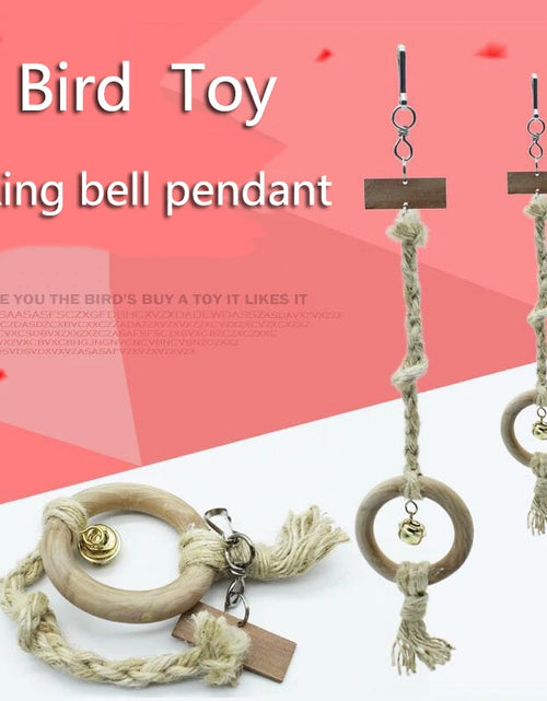 Load image into Gallery viewer, Natural Wood Pet Parrot Raw Rope Swing ladder With Bell Rack Squirrel Bird Parrot Branch Chew Bite Toys Parrot Cage Accessories
