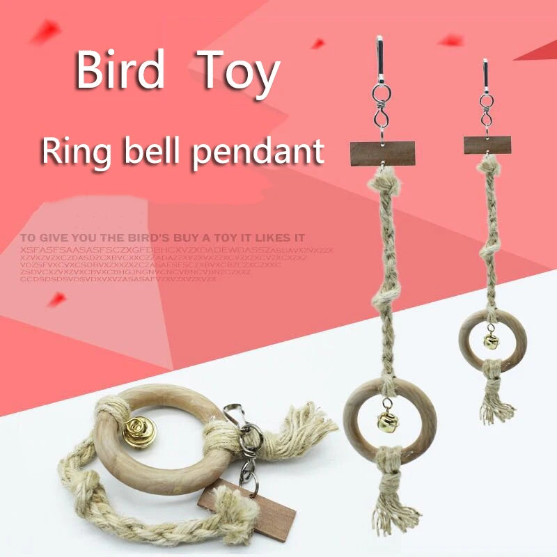 Natural Wood Pet Parrot Raw Rope Swing ladder With Bell Rack Squirrel Bird Parrot Branch Chew Bite Toys Parrot Cage Accessories