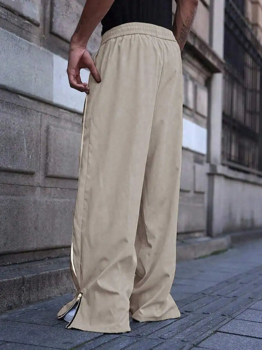 Men's  Side Stripe Drawstring Wide Leg Sweatpants, Casual Hip Hop Streetwear Loose Joggers, Soft And Breathable Casual Pants