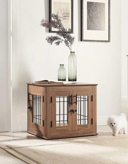 Load image into Gallery viewer, Furniture Style Dog Crate End Table, Double Doors Wooden Wire Dog Kennel with Pet Bed, Decorative Pet Crate Dog House
