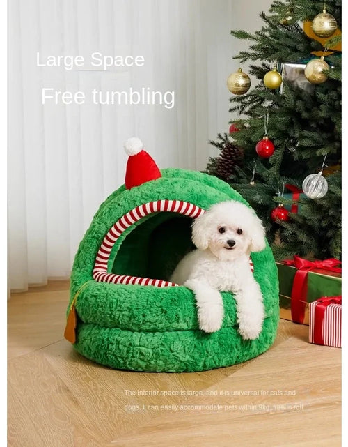 Load image into Gallery viewer, Christmas Bag Mongolian  Cat Nest Winter Warm  Large Space Semi-Enclosed Removable and Washable Pet Bed
