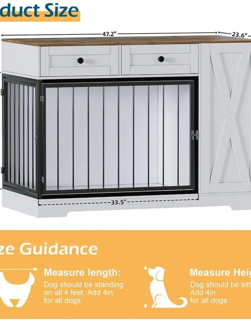 Load image into Gallery viewer, Dog Crate Furniture Kennel with Double Doors, Wooden Pet House with 2 Drawers and Pet Feeder Station Storage Cabinet
