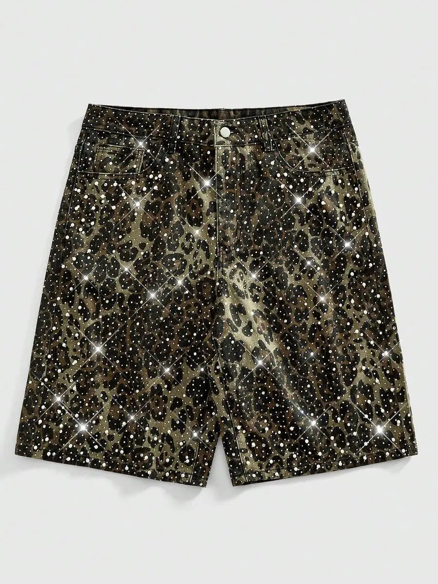 ROMWE MEN Street Life Spring/Summer Casual Men'S Pearl & Diamond Decor Loose Denim Shorts