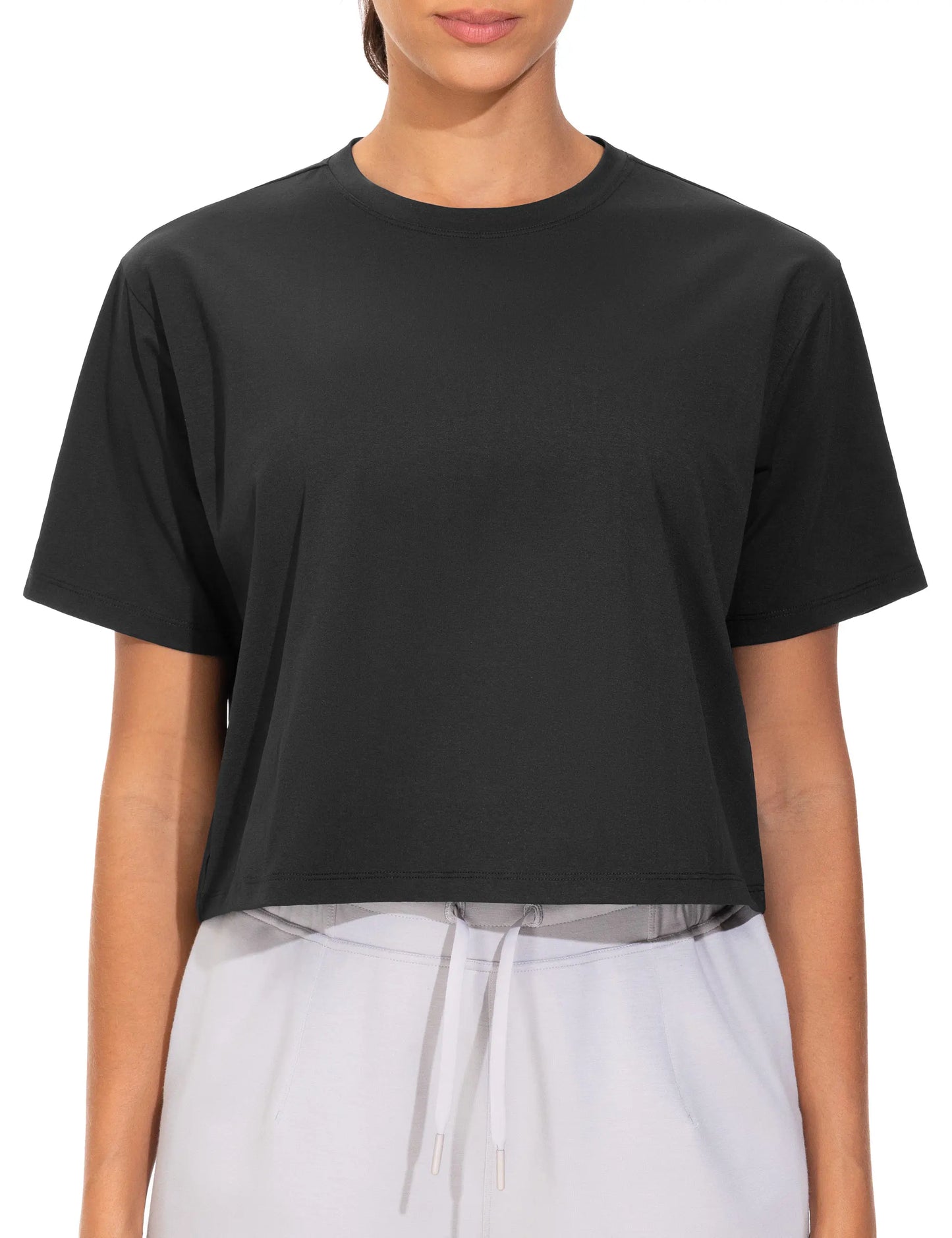 THE GYM PEOPLE Workout Crop Tops for Women Short Sleeve Shirts Loose Fit Yoga Athletic Basic Cropped T-Shirts