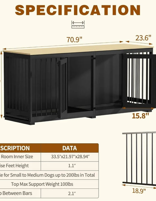 Load image into Gallery viewer, Dog Crates, Heavy Duty Wooden Kennel with Tray &amp; Removable Divider for 2 Dogs, Indoor Style Pet Crate House TV Stand, Dog Crates
