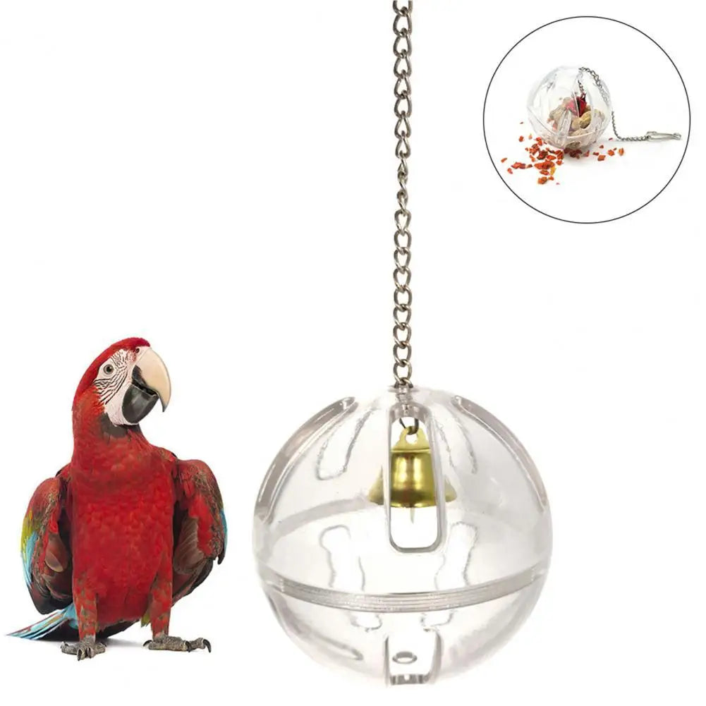 Pets Bird Parrot Food Feeder Foraging Bell Chain Ball Cage Feeding Chew Training Hanging  Foraging Toy